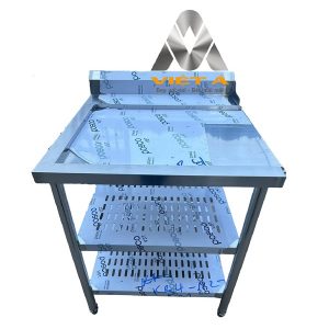 Bàn bếp inox có 2 giá nan và thành sau